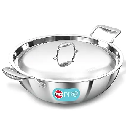 Hawkins Pro 5 L Tri-Ply Stainless Steel Kadhai With Reinforced Handles & Stainless Lid – Silver (Psk50S) 1