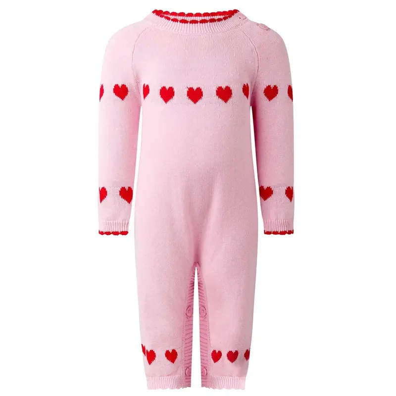 Heart Intarsia Knit Short-Sleeve Romper 1