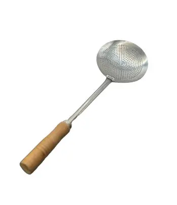 Heavy-Duty Stainless Steel Skimmer (Jhara) With Wooden Handle – Ideal For Biryani, Boondi & Frying 1