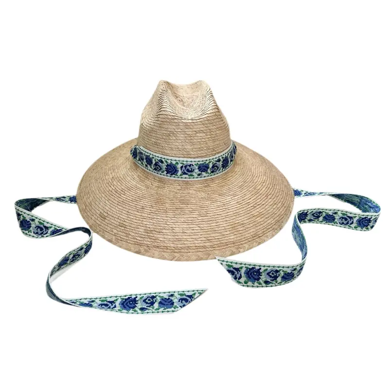 Hollyhock Vintage Azure Garden Rose Sun Hat With Long Ribbon 1