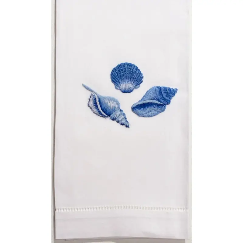 Indigo Shells Beach House Cotton Hand Towels – Coastal-Themed Linens 1