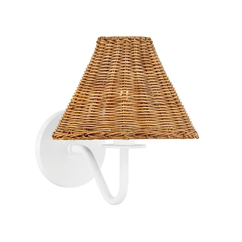 Issa Textured White Wall Sconce With Woven Rattan Shade 1