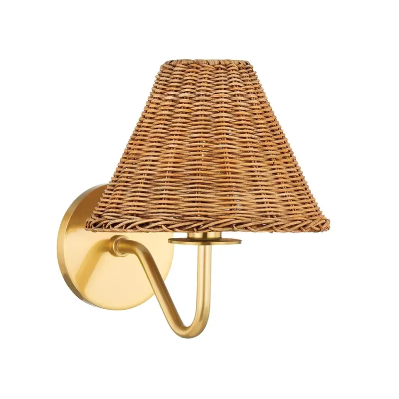 Issa Wall Sconce – Aged Brass Frame With Woven Rattan Shade 1