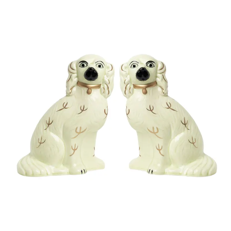 Ivory And Gold Staffordshire-Style Dog Figurines 1