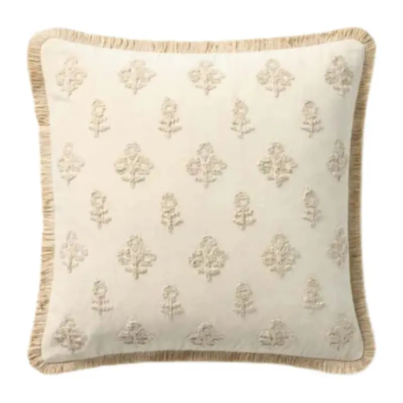 Ivory Linen Pillow With Delicate Embroidery 1