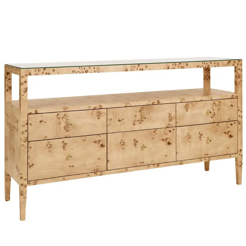 Jordan Six-Drawer Glass-Top Console Table 1
