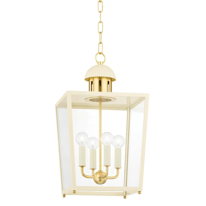 June Lantern Pendant: Cream Shade & Distressed Brass Frame 1