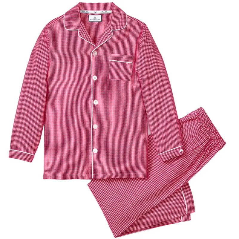 Kids’ Red Mini Gingham Flannel Pajama Set 1