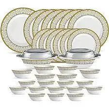 La Opala Diva Sovrana Opal Glass Dinner Set – Moroccan Gold Finish, Available In 35/45/62-Piece Configurations 1