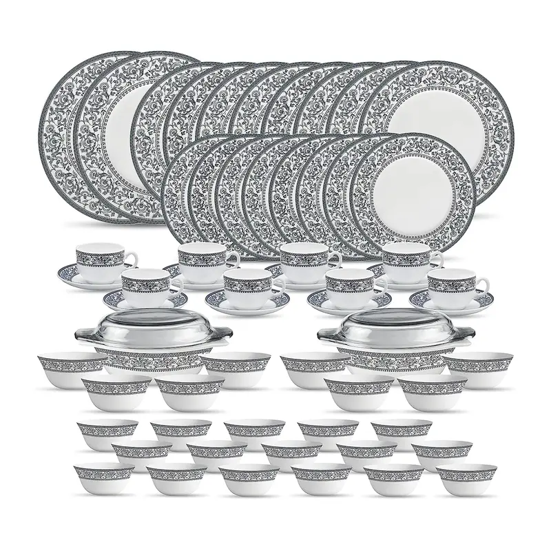 La Opala Sovrana Diva Opal Glass Dinner Set – 62-Piece, Persian Grey 1