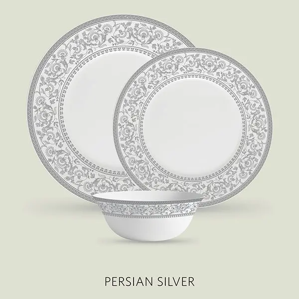 La Opala Sovrana Diva Opal Glass Dinner Set – 62-Piece, Persian Silver 1