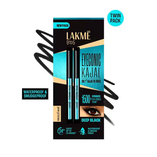 Lakmé Eyeconic Twin Kajal Pack – Intense Deep Black, 0.35G Each 1