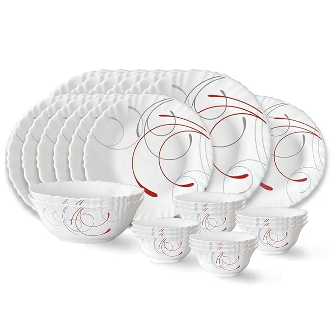 Larah By Borosil Boro Fluted Opalware Dinner Set – 27-Piece Elegant Collection 1