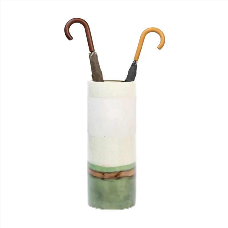 Lienz Green-And-White Ceramic Umbrella Holder 1