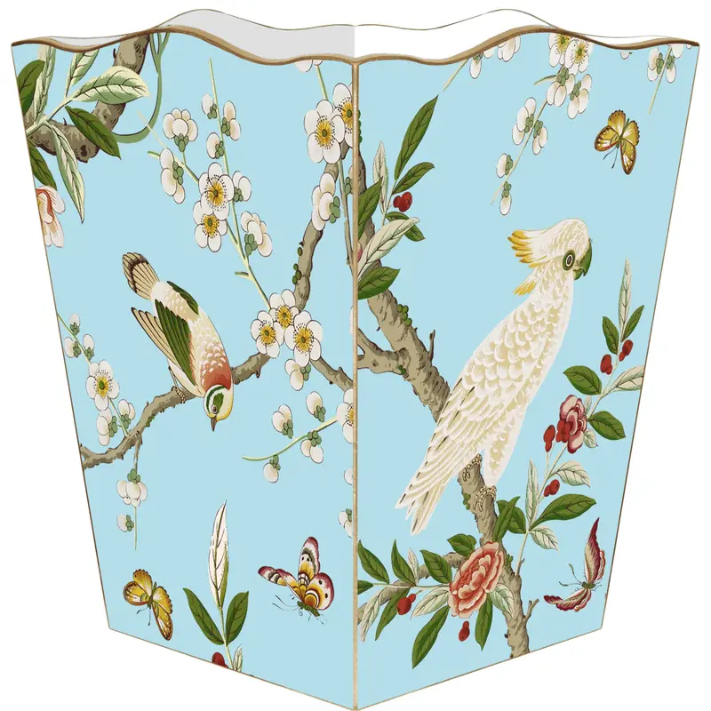 Light Blue Birds In Bloom Wastebasket 1
