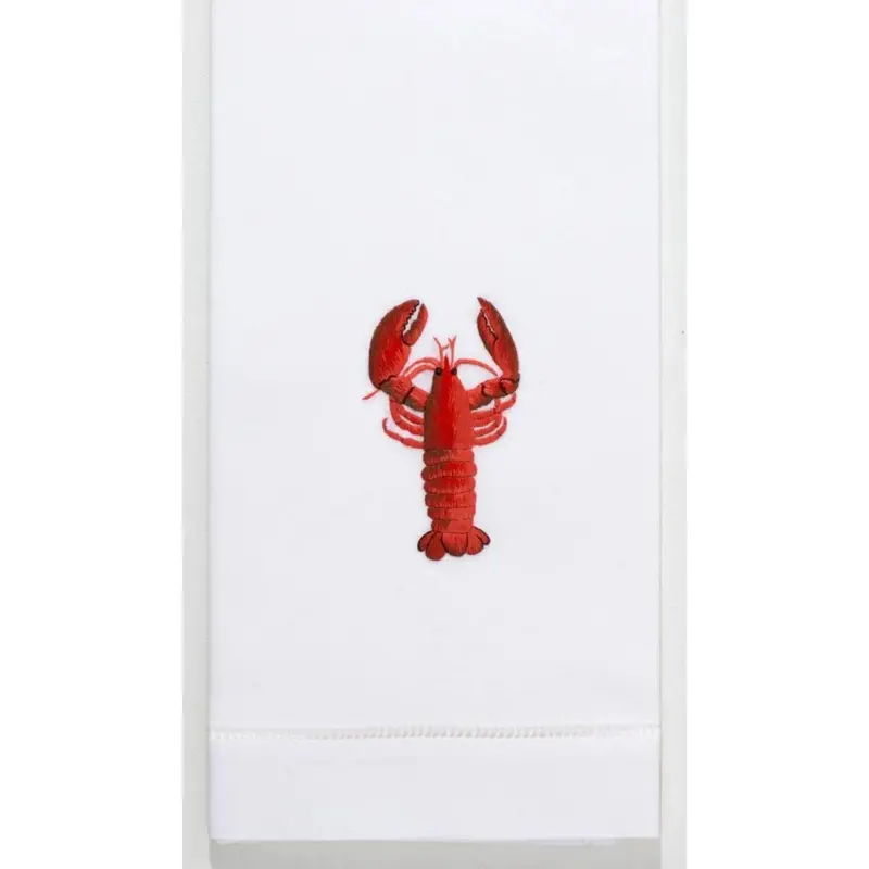 Lobster-Themed Hand-Embroidered White Cotton Hand Towels 1
