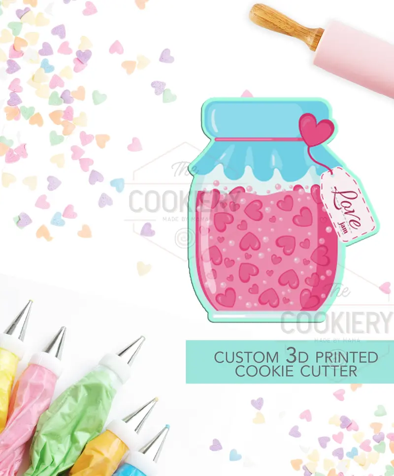 Love Jam Jar Cookie Cutter – Sweet Valentine’S Day Baking Mold With Romantic Typography Style 1