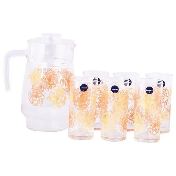Luminarc Vibrant Orange Floral Beverage Set – 7-Piece 1