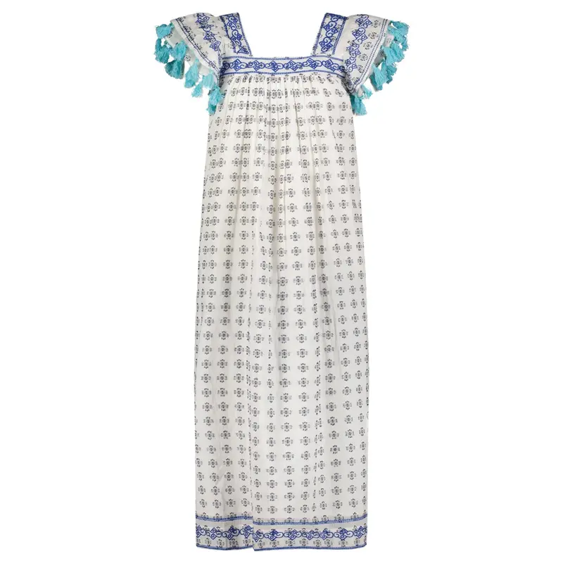 Maxi Sandrine Navy-Aqua Dobby Embroidered Dress – Women'S Summer Style 1