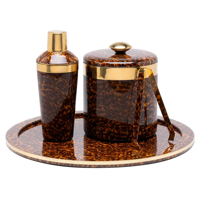 Maximilian Faux Tortoise Shell And Gold Barware Collection 3