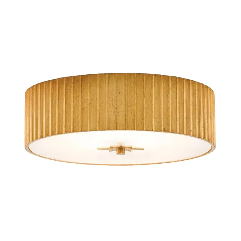 Mid-Century Corrugated Gold Leaf Flush Mount 1