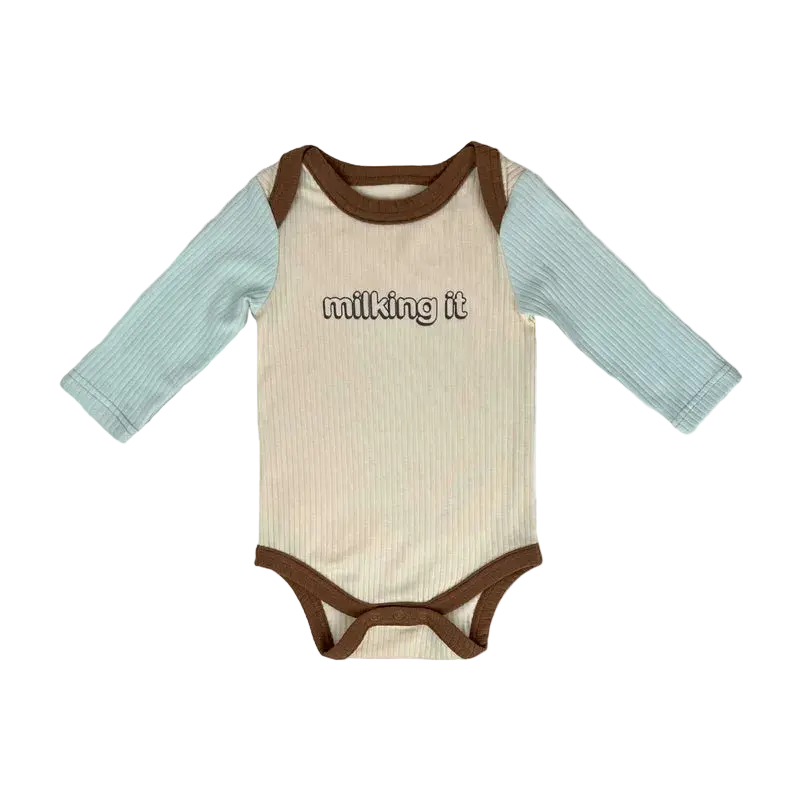 Milking It Organic Cotton Long-Sleeve Baby Onesie 1
