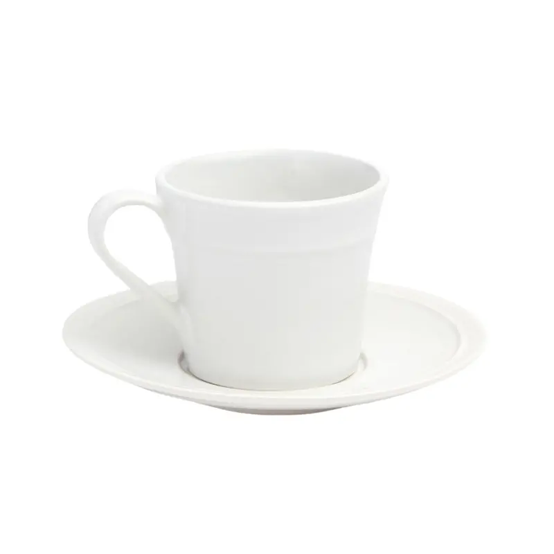 Minimalist White Stoneware Coffee Cups With Matching Saucers 1