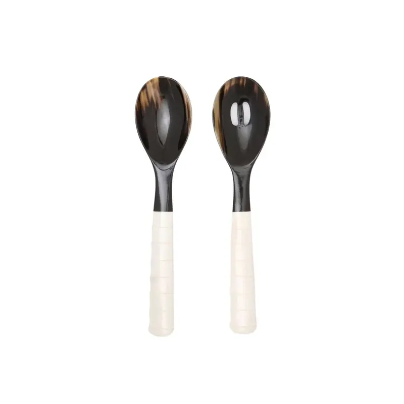 Mixed Black And Natural Horn Serving Spoon Set 1