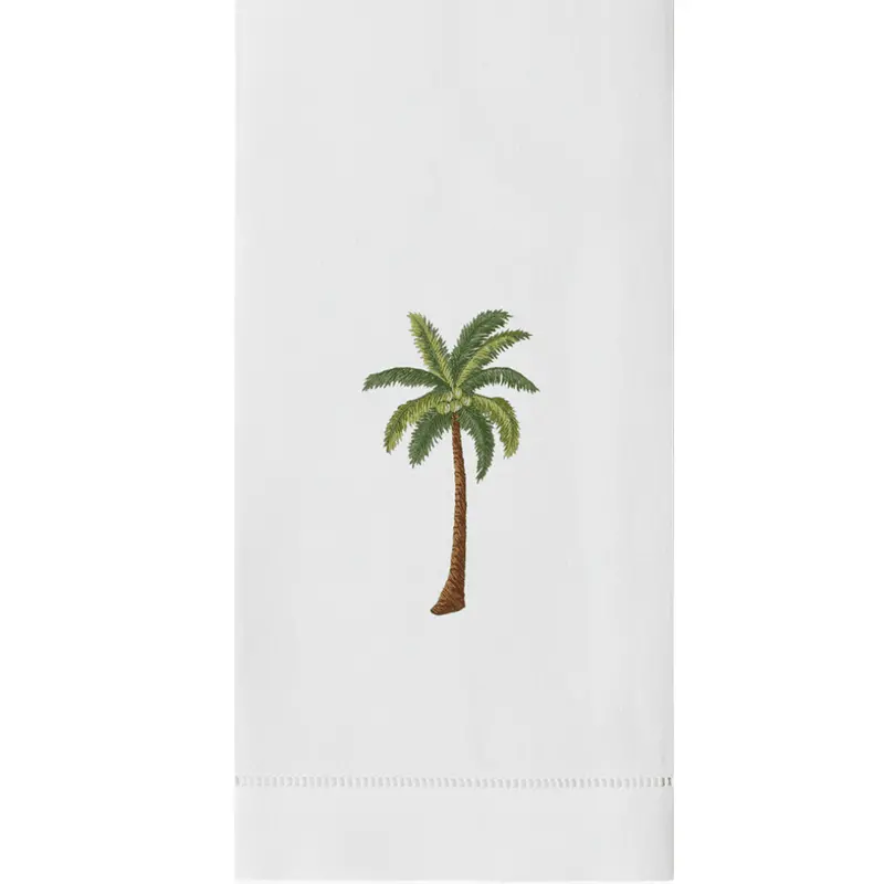 Modern Palm Tree Print White Cotton Hand Towels 1