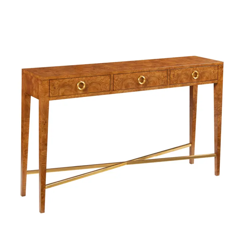 Modernist Burl-Wood Three-Drawer Hall Console 1