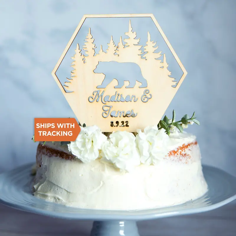 Mountain Wedding Cake Topper – Adventure-Themed Rustic Wood Or Acrylic Couple’S Decor 1
