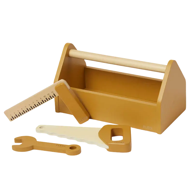 Mustard-Colored Wooden Toolbox With Realistic Tools 1