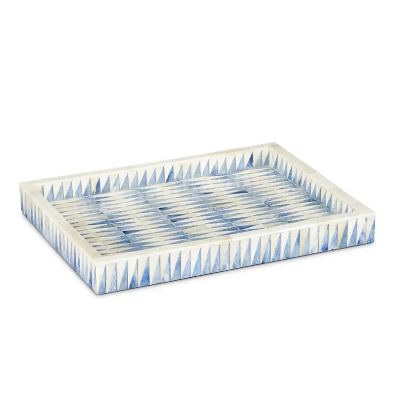 Nadene Ceramic Tray In Blue-And-White Bone Pattern 1