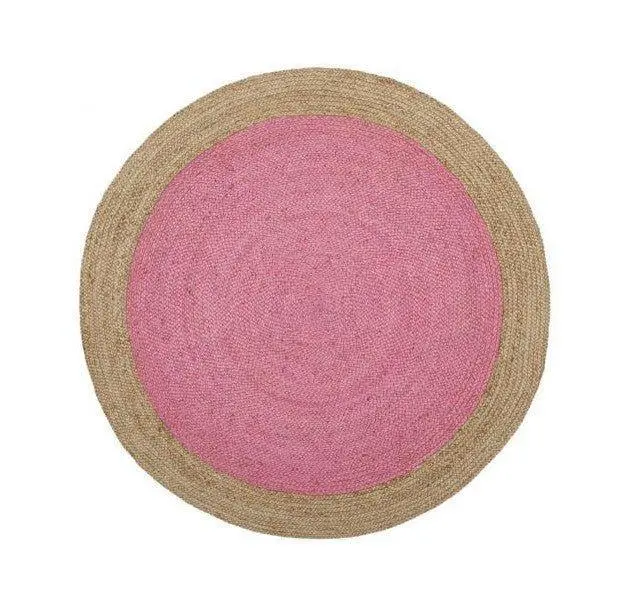 Natural-And-Pink Round Jute Area Rug – Handwoven Texture 1
