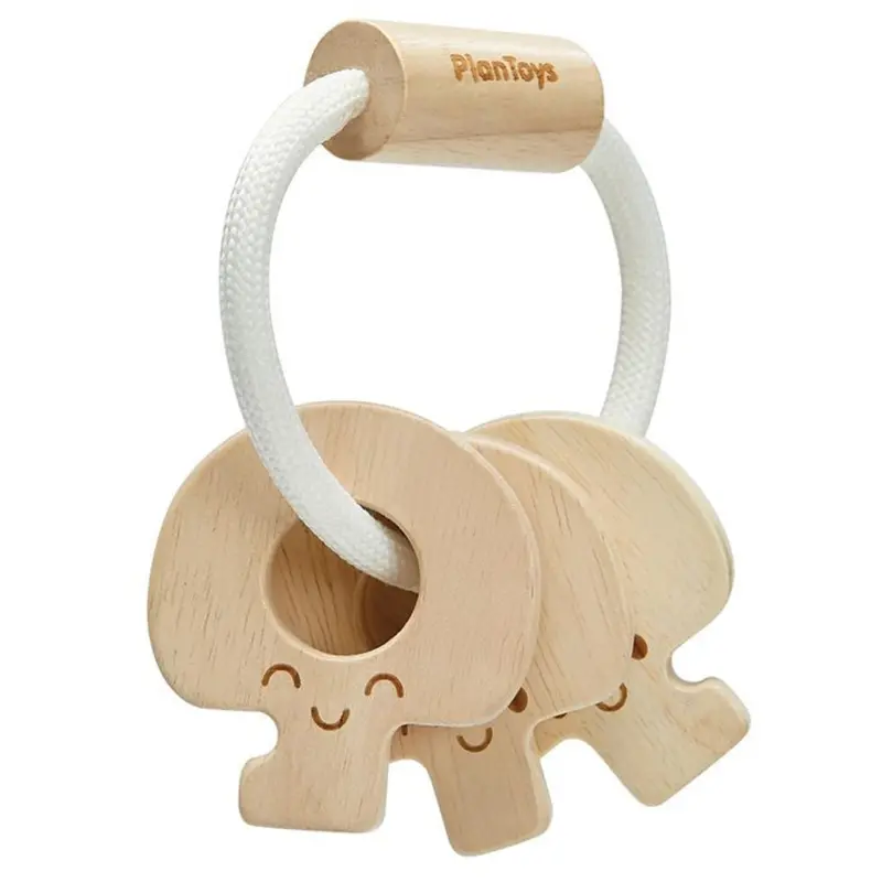 Natural-Finish Baby Key Rattle Toy 1
