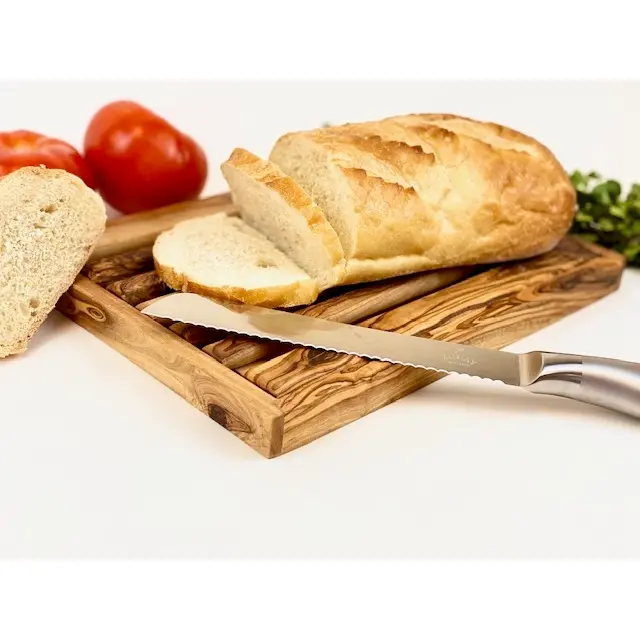 Natural Olive Wood Bread Slicing Board With Handle 1