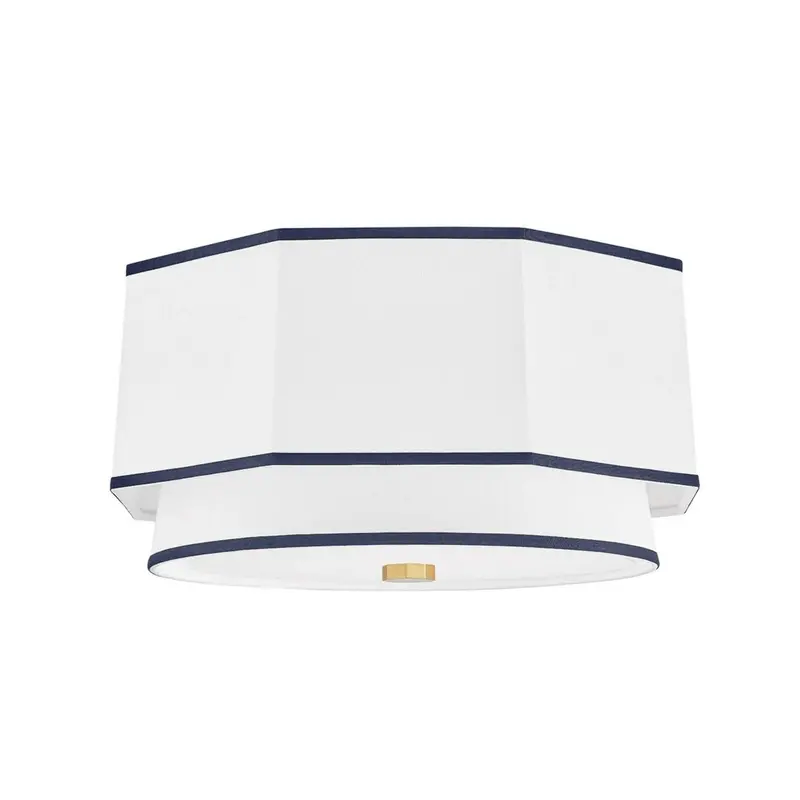 Nautical-Inspired Hexagonal Ceiling Light: White Flush Mount With Navy Detail 1