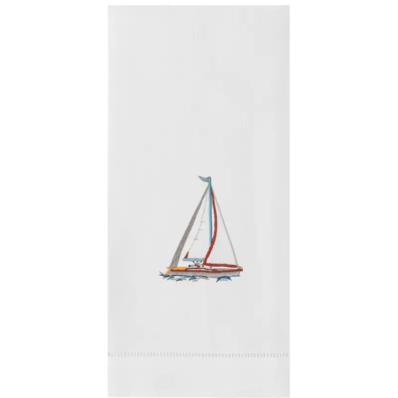 Nautical Sailboat-Themed Linen Hand Towels 1