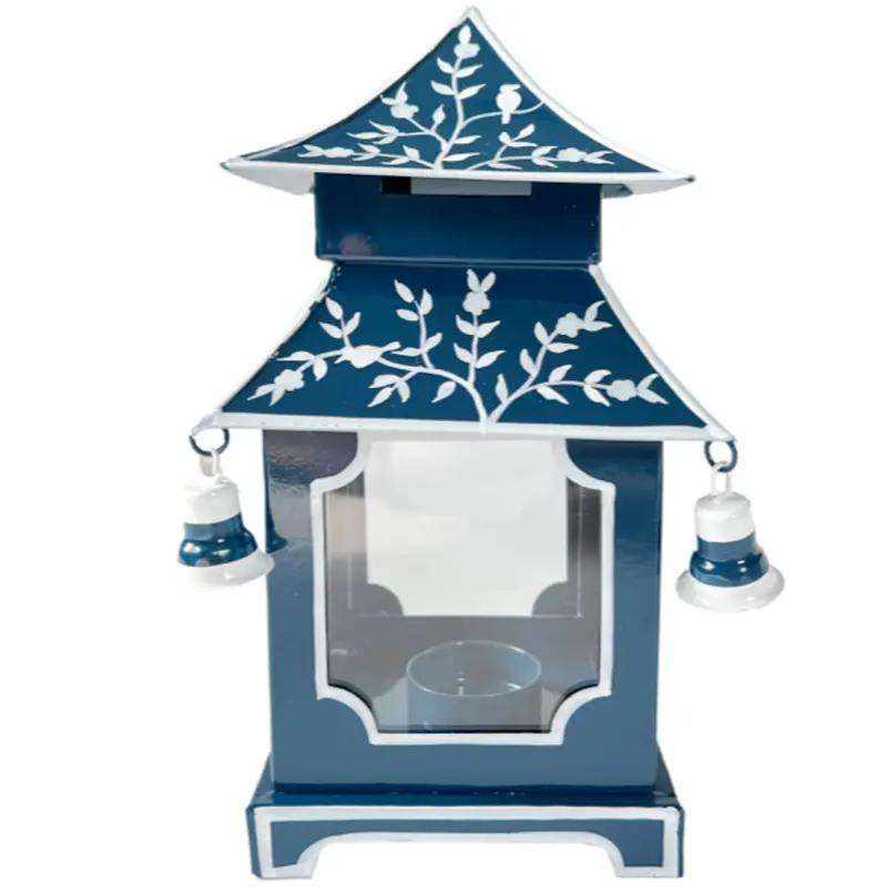 Navy And White Chinoiserie Pagoda-Inspired Lantern 1