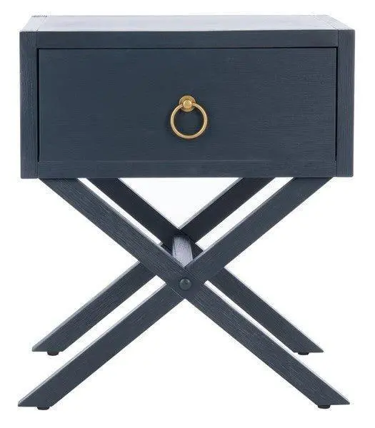 Navy Cross-Base Contemporary Nightstand With Single Drawer 1