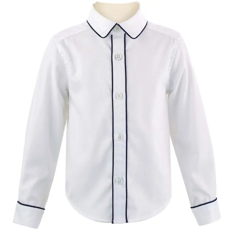 Navy Piqué Shirt With Contrasting Piping 1