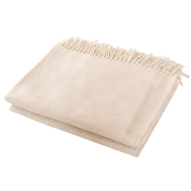 Oatmeal Merino Wool Fringed Throw 1