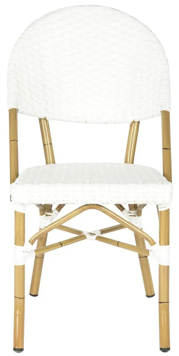 Off-White Stackable Indoor-Outdoor Side Chair With Faux Bamboo Frame 1