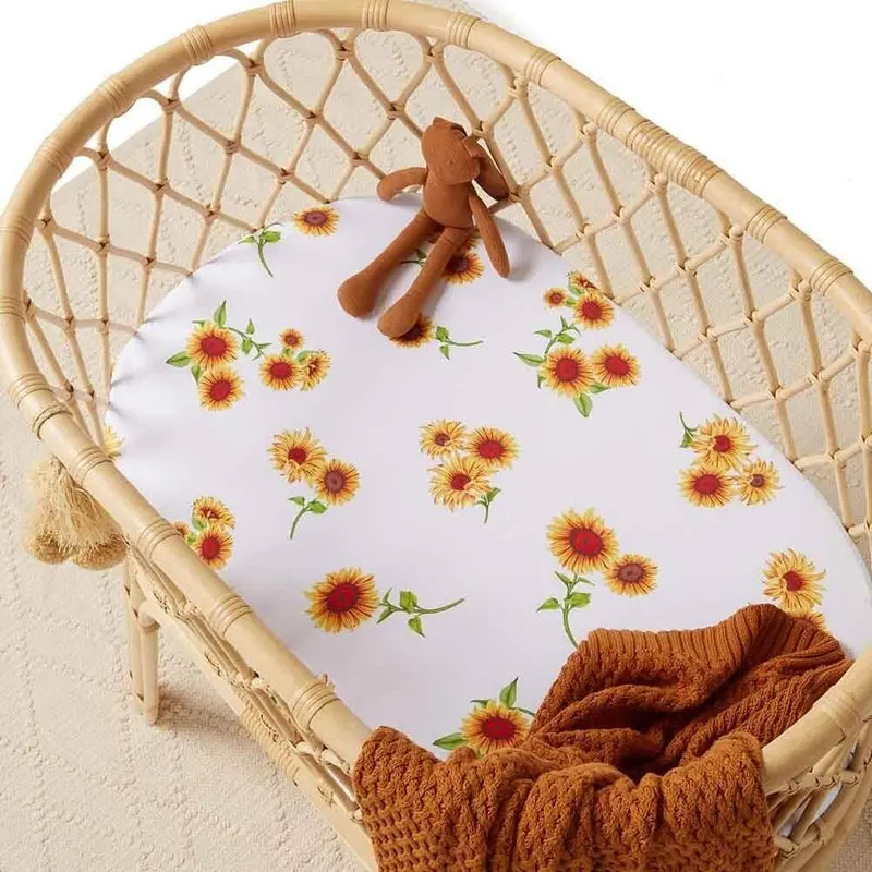 Organic Cotton Bassinet Sheet & Change Pad Cover – Sunflower Print 1