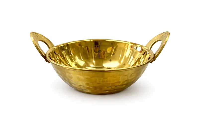 Ornate Hammered Brass-Gold Plated Kadai – 13 Cm Serving Pan With Artisan Finish 1