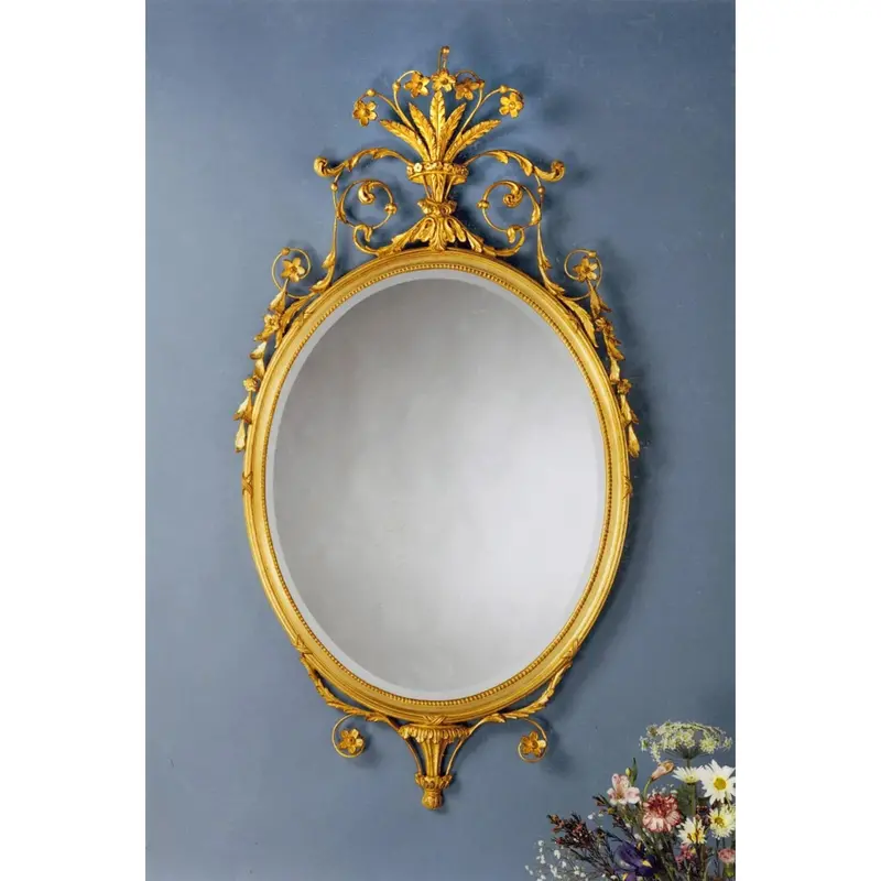 Oval Crown-Motif Wall Mirror – Gilded Metal Framed Decorative Mirror 1