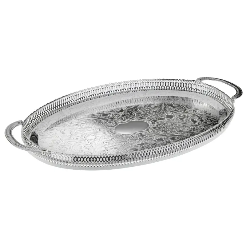 Oval Silver-Plated Serving Tray With Elegant Handles 1