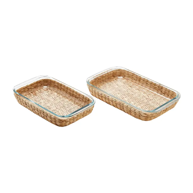 Pair Of Borosilicate Glass Baking Dishes With Handwoven Lattice Lids 1