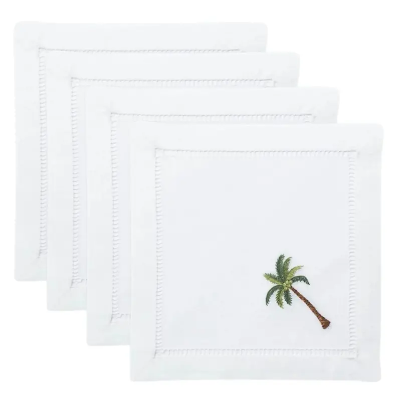 Palm Tree Cocktail Napkins – Set Of 4 Embroidered Bar Accessories 1