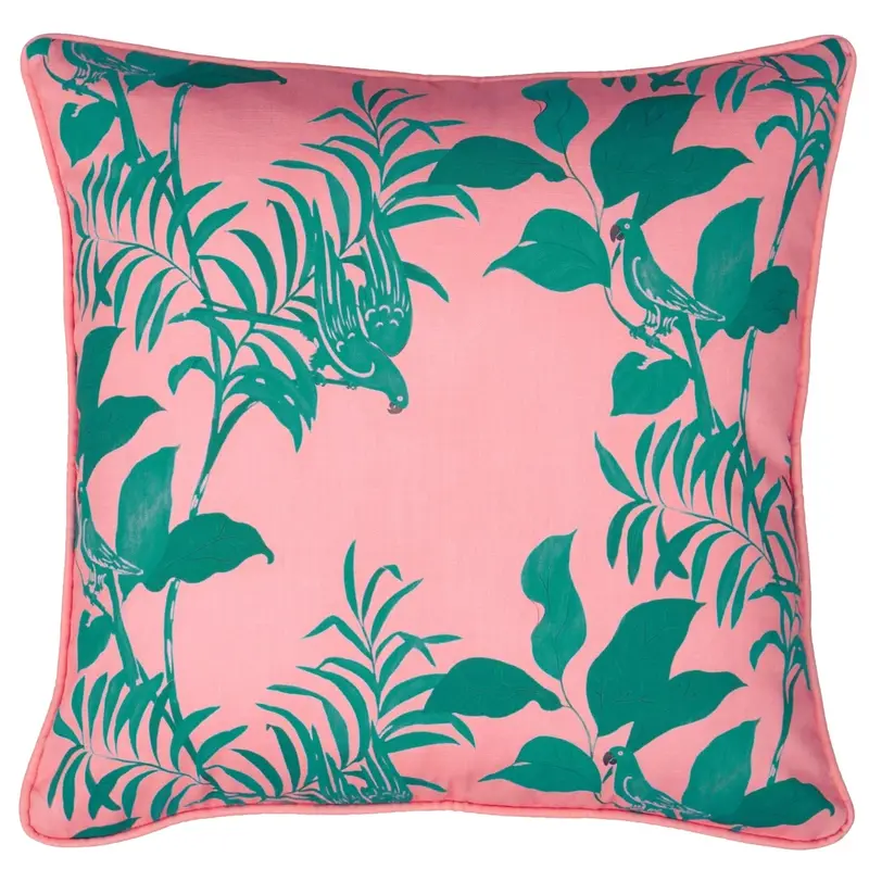 Parrots Design Pillow Cover Featuring Pink And Emerald Green Hues 1